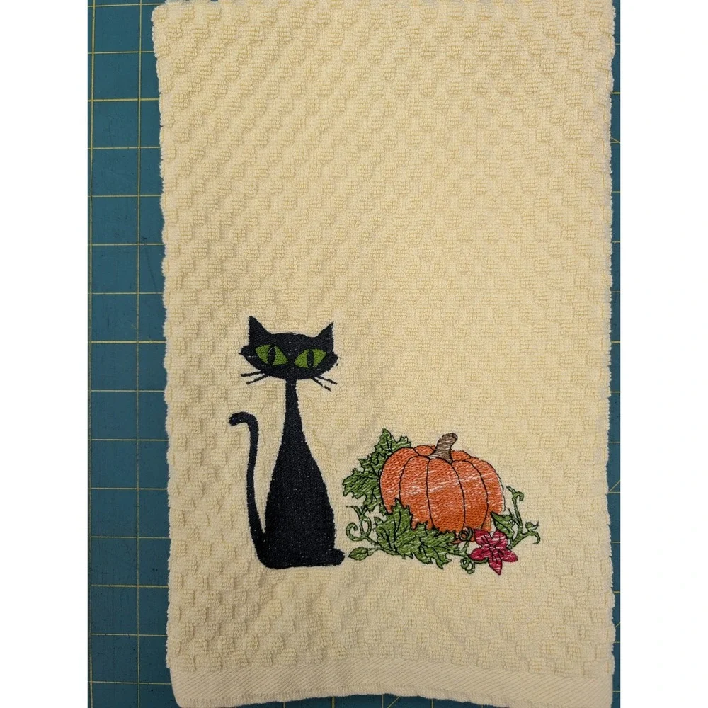 Mid Mod Cat Pumpkin Retro Fall Halloween Mid Century Modern Kitchen Hand Towel